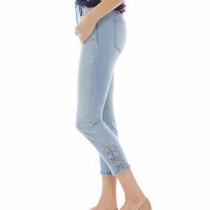 Kim Rogers Light Wash Gingham Lace Up Cropped Jeans